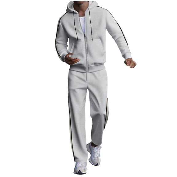 Atogsazn Mens Fall Track Suit Full Zip Hooded Sweatshirt Sweatpant Sets Sweatsuit Jogger Running Outfit Clothing 01-Gray XL Fashion