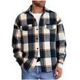 thumbnail image 1 of Atogsazn Mens Flannel Plaid Shirt Casual Button Down Long Sleeve Jacket Fleece Shacket Coat with Pocket Outfit Navy XXL Fashion, 1 of 9