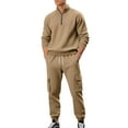 thumbnail image 1 of Atogsazn Mens Fleece Fall Set Quarter Zip Long Sleeve Sherpa Pullover Sweatshirt and Cargo Sweatpant Outfit Clothing Brown L Fashion, 1 of 6