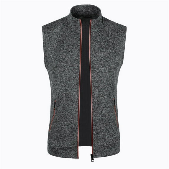 Atogsazn Mens Fleece Knit Zipper Jacket Casual Sleeveless Slim Cardigan Tank Top for Men Loose Solid Color Coat Dark Gray L on Clearance