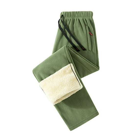 Atogsazn Mens Fleece Lined Sweatpants Fuzzy Sherpa Winter Warm Pant Soft Elastic Waist Pants Trouser 04-Green XXXL Fashion