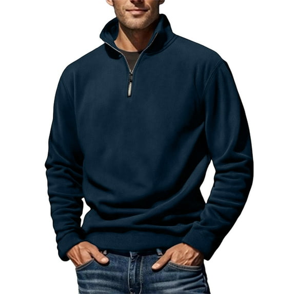 Atogsazn Mens Fleece Lined Sweatshirt Casual 1/4 Zip Long Sleeve Pullover Sweatshirts Workout Sweater Tops Dark Blue XXXL Fashion