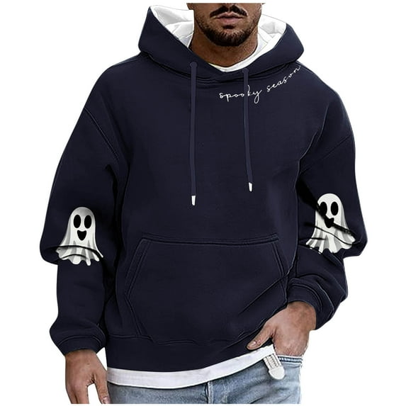 Atogsazn Mens Halloween Hoodies Casual Spooky Fleece Long Sleeve Pullover Sweatshirt Fall Clothing Tops 01-Navy XL Fashion