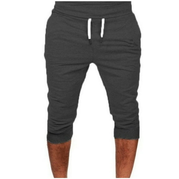 Atogsazn Mens Jogger Sweatpants Casual Elastic Waist Drawstring Capris Summer Running Short Pant with Pocket Dark Gray XL