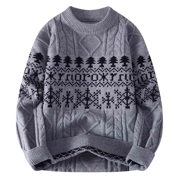 Atogsazn Mens Knitted Christmas Sweater Casual Crewneck Long Sleeve Pullover Sweatshirt Fall Clothing Tops Outerwear 03-Gray L Fashion