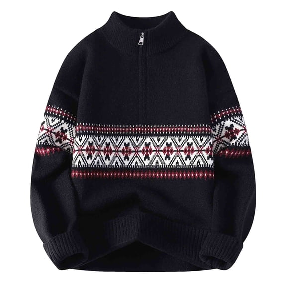 Atogsazn Mens Knitted Half Zip Christmas Sweater Casual Crewneck Long Sleeve Pullover Sweatshirt Fall Clothing Tops Outerwear 02-Black XXL Fashion