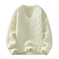 thumbnail image 1 of Atogsazn Mens Oversized Knitted Sweater Casual V Neck Long Sleeve Pullover Sweater Thick Warm Tops Outfit 04-White S Fashion, 1 of 7