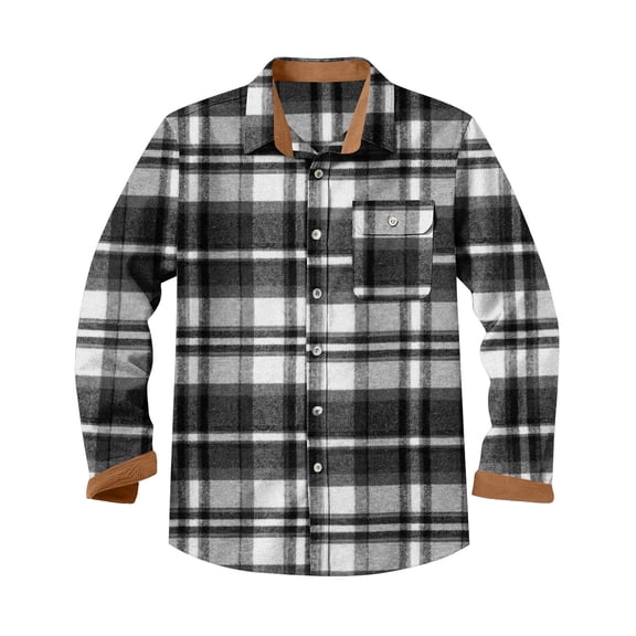 Atogsazn Mens Plaid Shirts Casual Button Down Long Sleeve Shirt with Pocket Workout Tops Outfit Black S Fashion