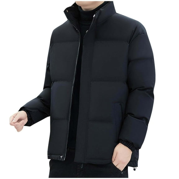 Atogsazn Mens Puffer Jacket Casual Zip Up Long Sleeve Jackets Windproof Full Zipper Outerwear Fall Winter Coat Black XXXL Fashion
