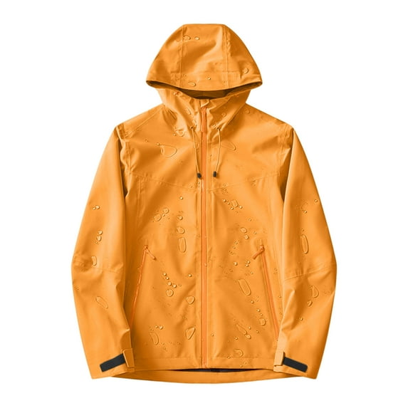 Atogsazn Mens Rain Jacket Casual Windbreaker Long Sleeve Raincoat Waterproof Lightweight Hooded Coat with Pocket 01-Orange S