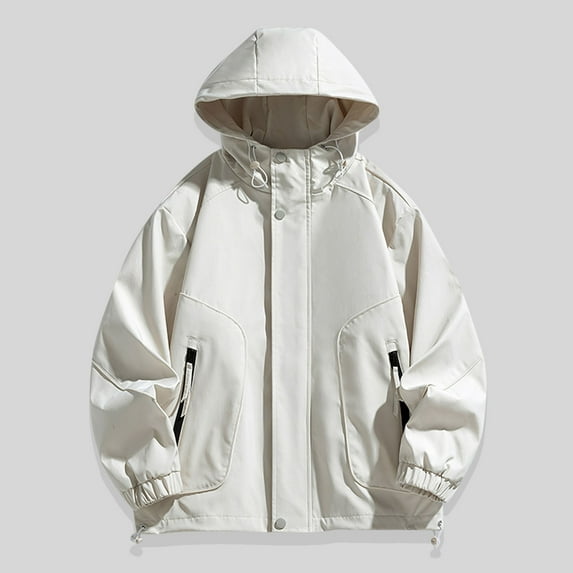 Atogsazn Mens Rain Jacket Casual Windbreaker Long Sleeve Raincoat Waterproof Lightweight Hooded Coat with Pocket 04-Khaki XL