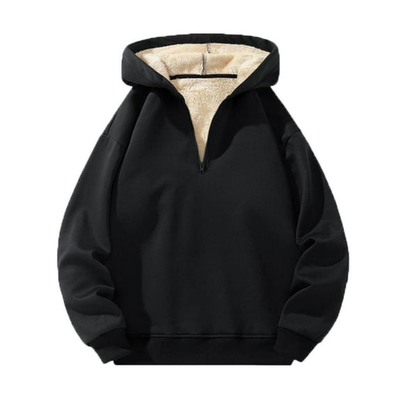 Atogsazn Mens Sherpa Hoodie Half Zip Fleece Long Sleeve Hooded Pullover Sweatshirt Fall Winter Clothes Tops Black M Fashion