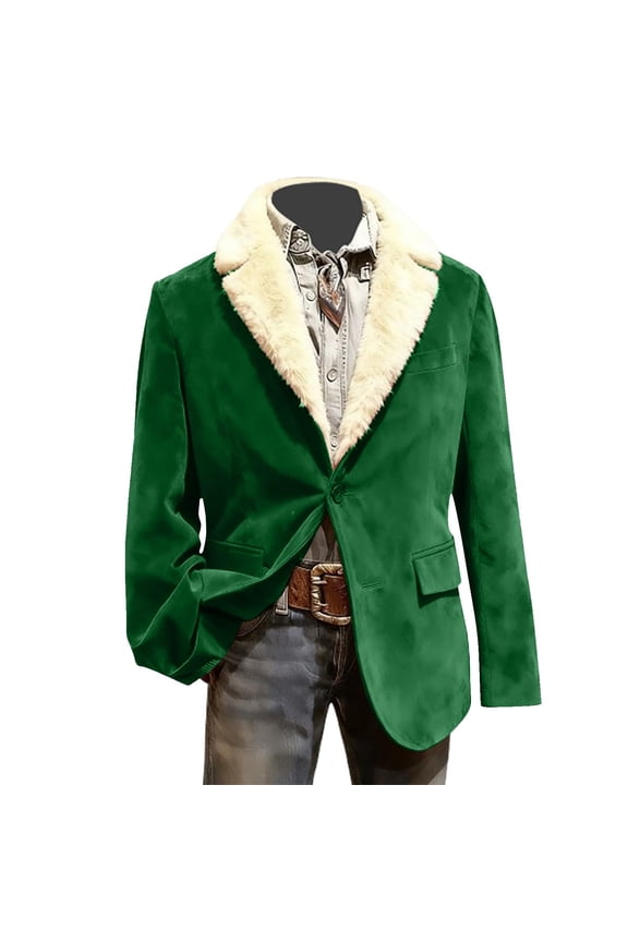 Mens Sherpa Lined Blazer Casual Fleece Long Sleeve Jacket Thick Warm Winter Coat Work Business Tops Green XXL Fashion