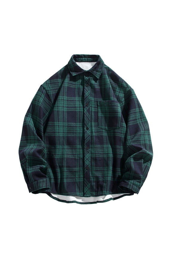 Mens Sherpa Lined Plaid Shirt Casual Flannel Fleece Oversized Long Sleeve Shirts Fall Winter Tops Clothes Green XXXXXL Fashion