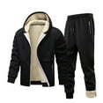thumbnail image 1 of Atogsazn Mens Sherpa Lined Set Zip Up Long Sleeve Hooded Jacket Drawstring Sweatpant Outfit Winter Thick Clothing Black XS Fashion, 1 of 8
