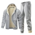 thumbnail image 1 of Atogsazn Mens Sherpa Lined Set Zip Up Long Sleeve Hooded Jacket Drawstring Sweatpant Outfit Winter Thick Clothing Gray XS Fashion, 1 of 6