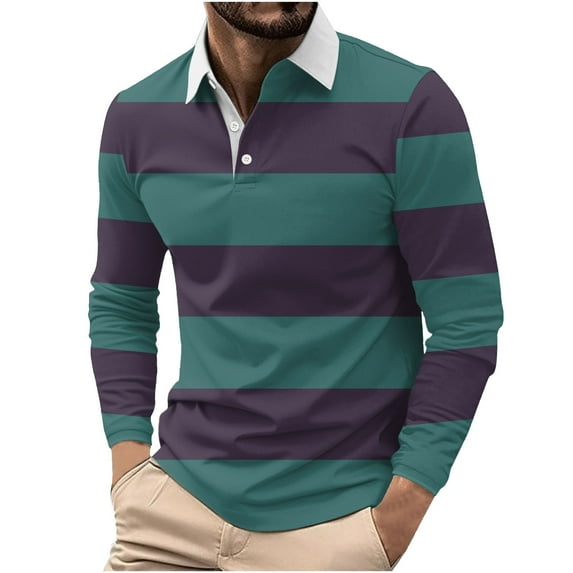 Atogsazn Mens Striped Shirt Casual Button Down Long Sleeve Pullover T-shirt Workout Tops Clothing Sweatshirt Purple S Fashion
