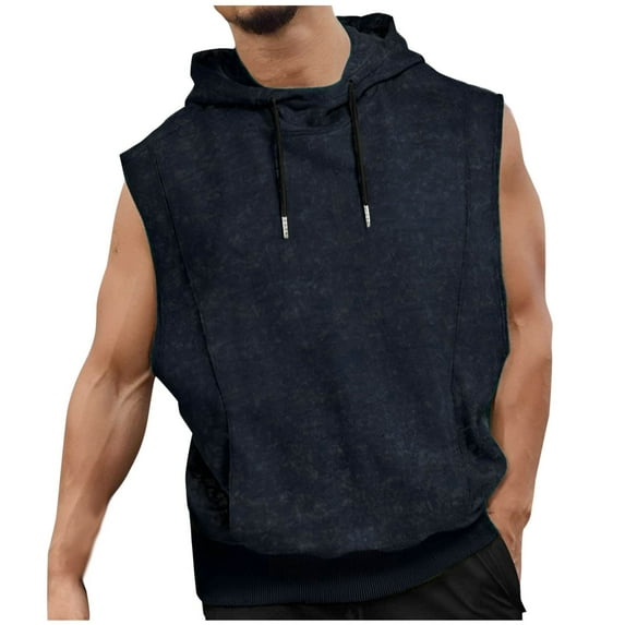Atogsazn Mens Summer Athletic Tank Tops Casual Drawstring Hooded Shirts Gym Loose Fit Hoodies Tee Shirt Outerwear 01-Navy M Fashion