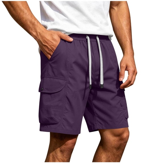 Atogsazn Mens Summer Cargo Shorts Casual Jogger Drawstring Elastic Waist Short Pants with Pocket Purple M Fashion
