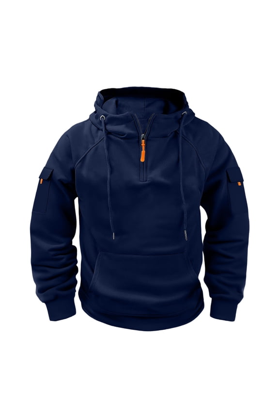 Mens Tactical Hoodie Casual 1/4 Zipper Long Sleeve Hooded Sweatshirt Pullover Fall Winter Clothes Trendy Navy XXXL Fashion