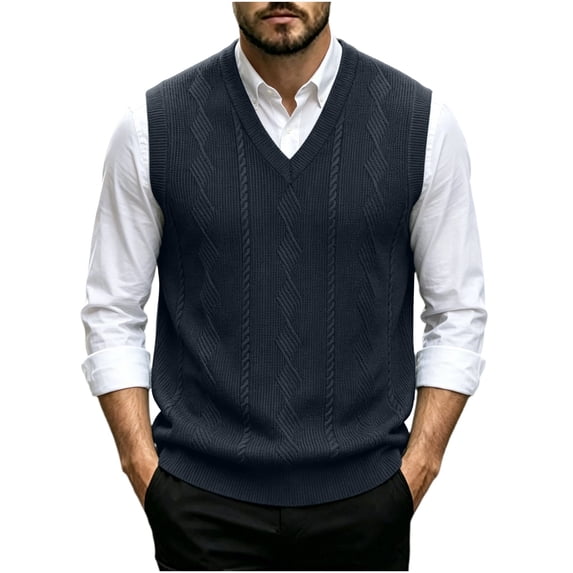 Atogsazn Mens V Neck Knitted Sweater Casual Sleeveless Vest Pullover Fall Winter Tank Tops Outerwear Black XXXL Fashion