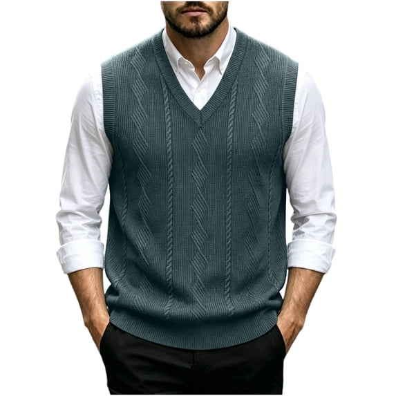 Atogsazn Mens V Neck Knitted Sweater Casual Sleeveless Vest Pullover Fall Winter Tank Tops Outerwear Green L Fashion