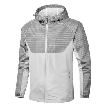 Atogsazn Mens Windbreaker Hooded Jacket Casual Long Sleeve Jacket for Men Windproof Loose Zipper Coat 01-Gray XXL on Clearance