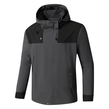 Atogsazn Mens Windbreaker Jacket Zip Up Long Sleeve Hooded Jackets Lightweight Hiking Outwear Clothes A-Dark Gray L