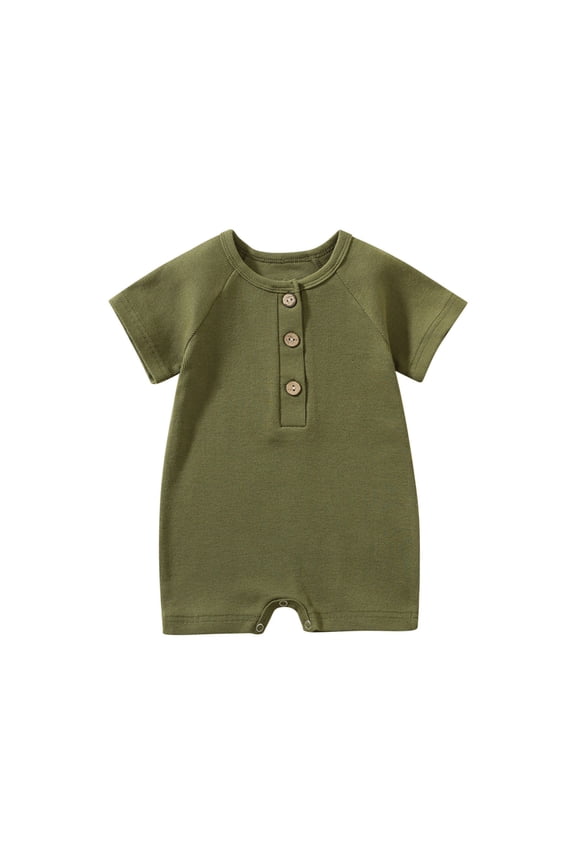 Newborn Baby Boy Clothes Toddler Button Short Sleeve One Piece Cotton Jumpsuit Romper Outfit Army Green 3-6 Months
