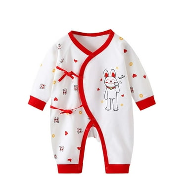 Atogsazn Newborn Baby Boy Girl Cotton Romper Infant Cute Print Long Sleeve Jumpsuits Fall Pajamas Clothes Red 6-9 Months on Clearance