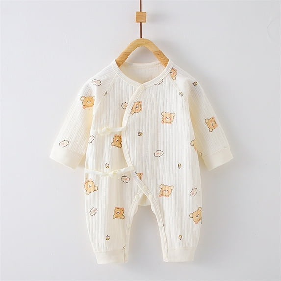Atogsazn Newborn Baby Boy Girl Cotton Romper Infant Cute Print Long Sleeve Jumpsuits Fall Pajamas Clothes White K 3-6 Months on Clearance