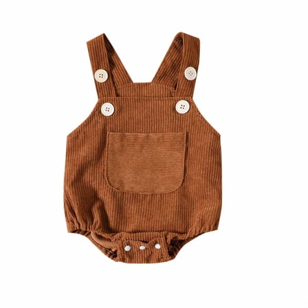 Atogsazn Newborn Baby Boy Girl Fall Clothes Toddler Sleeveless Romper Comfort Cotton Loose Jumpsuits with Pocket A-Brown 6-9 Months