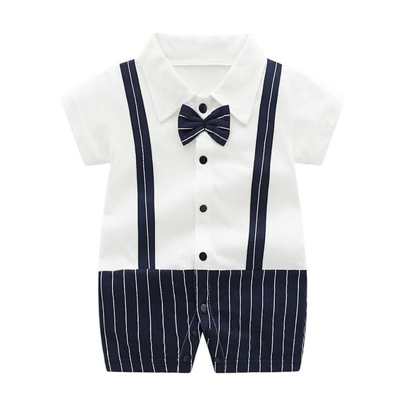 Atogsazn Newborn Baby Boys Gentleman Romper One Piece Short Sleeve Bowtie Outfit Formal Wear Tuxedo Suit 02-Black 3-6 Months