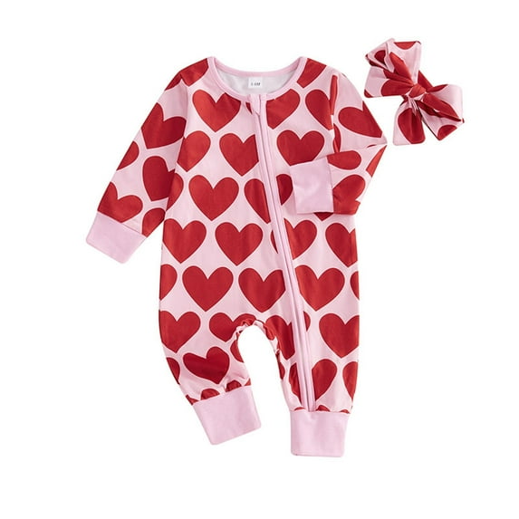 Atogsazn Newborn Baby Boys Jumpsuit Infant Printed Fleece Zip Up Long Sleeve Romper with Headband Fall Winter Clothes Red 0-3 Months