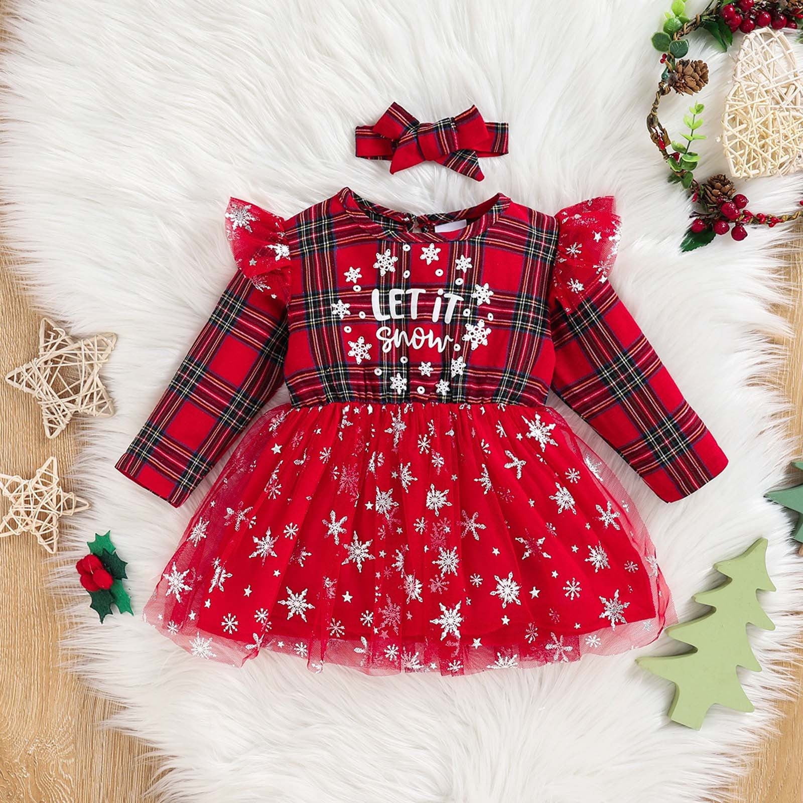 Soft Cotton Blend Baby Outfit Engofs Baby Girl Christmas Outfit - Newborn  Infant Long Sleeve Romper Dress With Headband For Holiday Photos Baby Girl Holiday  Dresses