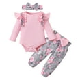 thumbnail image 1 of Atogsazn Newborn Baby Girl Cotton Outfits Toddler Ruffled Long Sleeve Bodysuit Tops + Floral Pants Baby Clothes Set 08-Pink 18-24 Months, 1 of 9