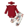 thumbnail image 1 of Atogsazn Newborn Baby Girl Cotton Outfits Toddler Ruffled Long Sleeve Bodysuit Tops + Floral Pants Baby Clothes Set 09-Red 9-12 Months, 1 of 9