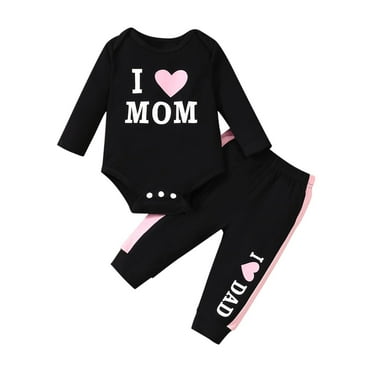 Atogsazn Newborn Baby Girls Fall Winter Outfits Infant Knitted Ruffle Long Sleeve Romper Floral Printed Pants Set 01-Black 3-6 Months on Clearance