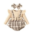 thumbnail image 1 of Atogsazn Newborn Baby Girls Romper Ruffle Long Sleeve Jumpsuit and Suspender Skirts with Headband Clothes Khaki 12-18 Months, 1 of 9