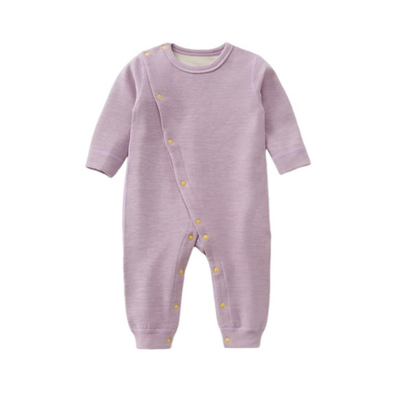 Atogsazn Newborn Boys Girls Cotton Jumpsuit Infant Button Long Sleeve Romper Winter Warm Solid Color Clothes B-Purple 0-3 Months on Clearance