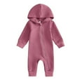 thumbnail image 1 of Atogsazn Newborn Boys Girls Jumpsuits Infant Zip Up Long Sleeve Hooded Romper Fall Bodysuits Clothes Purple 9-12 Months, 1 of 3