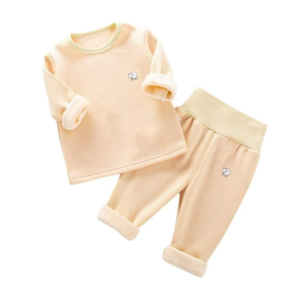 Atogsazn Newborn Fleece Lined Winter Clothes Infant Boys Girls Set Long Sleeve Tops and Pants 2PCs Outfits Beige 9-12 Months