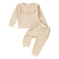 thumbnail image 1 of Atogsazn Newborn Girls Fall Winter Set Infant Ruffle Long Sleeve Pullover Tops and Pants 2 Piece Outfit Fashion Clothes Khaki 6-12 Months on Clearance, 1 of 9