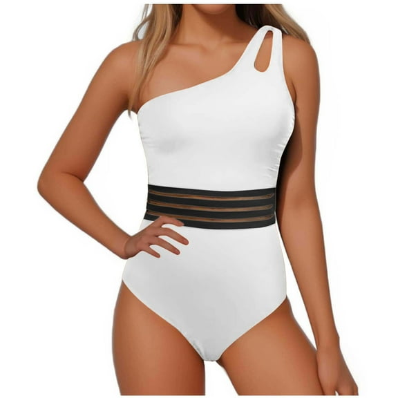 Atogsazn One Piece Swim Suits for Women Modest Casual Summer Beach Swimsuits for Women One Piece Bathing Suits 03-White L