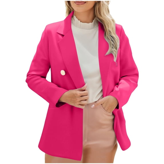 Atogsazn Oversized Blazer Jacket for Women Double-Breasted Suit with Pockets Tops for Buiness Work Office Casual Red B S Fashion