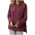 thumbnail image 1 of Atogsazn Oversized Hoodies for Women Casual Long Sleeve Knit Drawstring Side Slit Sweatshirt Pullover Tops Outfit Wine M, 1 of 5