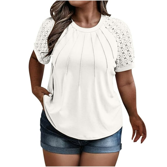 Atogsazn Plus Size Tops for Women Short Sleeve Shirts Basic Casual Round Neck T-Shirt Loose Cotton Dressy Blouses for Women White XXL