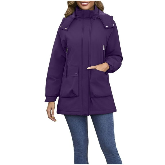 Atogsazn Rain Jacket for Women Zip Up Windbreaker Waterproof Long Sleeve Coat with Hooded Trench Coats Tops with Pocket 03-Purple XXXL Fashion