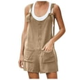 thumbnail image 1 of Atogsazn Rompers for Women Casual Summer Button Cotton Linen Rompers Overalls Suspender Shorts Jumpsuit with Pockets Khaki M on Clearance, 1 of 7