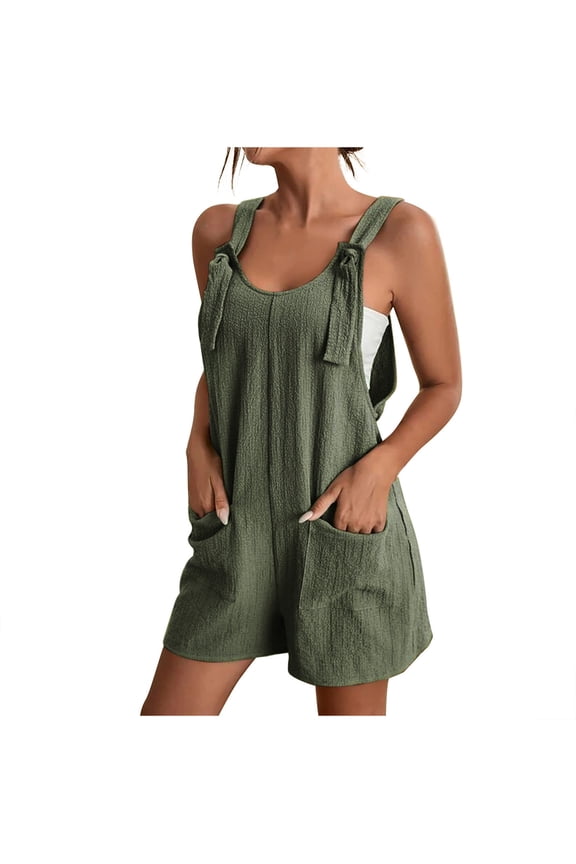 Rompers for Women Casual Summer Short Overalls Comfy Sleeveless Rompers Shorts Jumpsuit with Pockets Army Green M